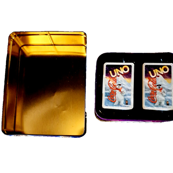 Vintage 1990's Holiday Tins Lot of 2 Coca Cola Bears Uno with Cards & Santa Oreo - Picture 9 of 10